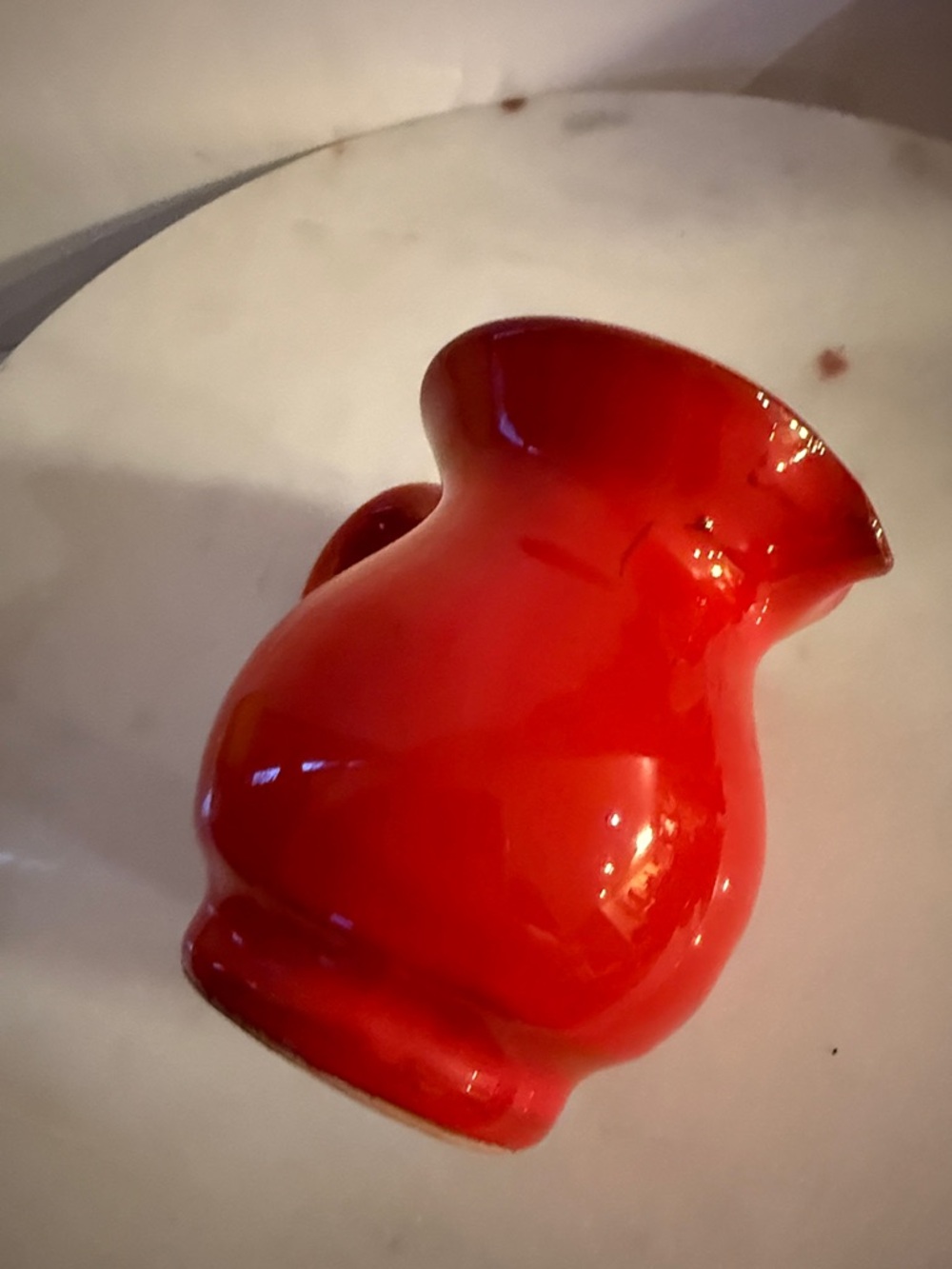 Glossy Red Ceramic Pitcher with Signed Base Italy is written on bottom - Picture 15 of 17